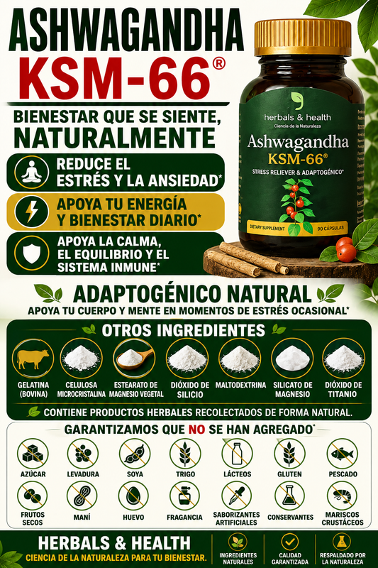 Ashwagandha KSM 66 , Extracto estandarizado, 60 cápsulas